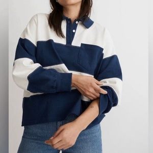 Madewell Navy Striped Varsity Long Sleeve Shirt, Size Medium